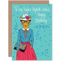 Artery8 Sister Stylish Leopard Greetings Card in Blue