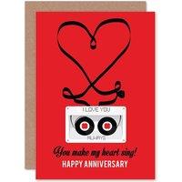 Artery8 You Make My Heart Sing Retro Tape Cassette Love Anniversary Greetings Card in Red