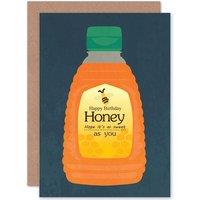 Artery8 Birthday Happy Fun Sweet Honey Bee Bottle Greetings Card in Dark Blue