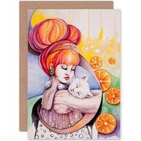 Artery8 Redhead White Cat Oanges Greetings Card