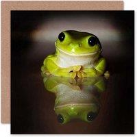 Artery8 Smiling Green Frog Cute Animal Photograph Greeting Card