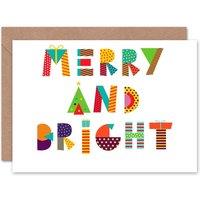 Wee Blue Coo Patchwork Merry Bright Christmas Card