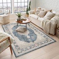 Desire Rugs Maia Washable Orchid Floral Traditional Area Rug Non-Slip -Living Room in Navy | Size: 60 cm x 220 cm