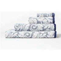 Homescapes Damask 100% Turkish Cotton 600 GSM Towel in Navy