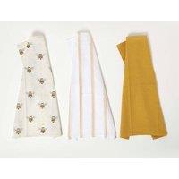 Homescapes Honey Bee 100% Cotton Tea Towels Set of Three in Yellow