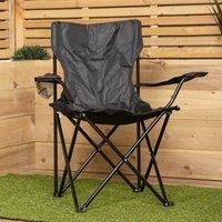 Samuel Alexander Outdoor Black Lightweight Foldable Canvas Chair with Cup Holder & Carry Case