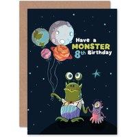 Artery8 Space Balloon Monster 8th Birthday Greetings Card in Dark Blue