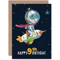 Artery8 Space Rocket Astronaut 9th Birthday Greetings Card in Dark Blue