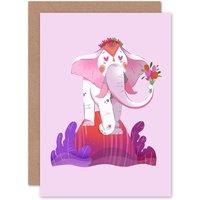 Artery8 Elephant Flowers Greetings Card in Pink