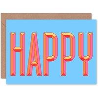 Wee Blue Coo Retro Style Bright Word Happy Birthday Card
