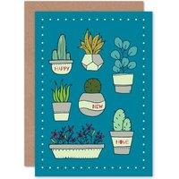 Artery8 New Home Plants Greetings Card in Blue