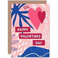 Artery8 Tropical Love Happy Valentines Day Fun Floral Greetings Card in Pink