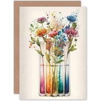 Artery8 Wildflower Glass Test Tubes Rainbow Colour Water Flowers Nature Birthday Card