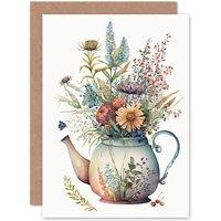 Artery8 Wildflower Floral Bouquet in China Pattern Teapot Flowers Nature Birthday Card