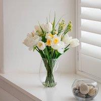 Scottish Everlastings Ltd 33cm Mixed White Floral in Glass Vase