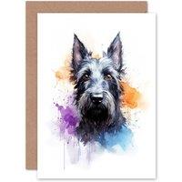 Artery8 Scottish Terrier Lovers Gift Watercolour Pet Portrait Painting Artwork Greeting Card