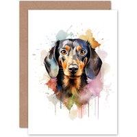 Artery8 Shorthaired Dachshund Lovers Gift Watercolour Pet Portrait Painting Artwork Greeting Card