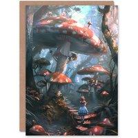 Artery8 Alice in Wonderland Mushroom Forest Concept Art Greeting Card Birthday in Blue