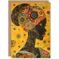 Artery8 African Woman Portrait Colourful Detailed Artwork Greeting Card in Yellow