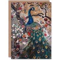 Artery8 Mosaic Peacock in Flowers Tree Detailed Artwork Greeting Card Birthday