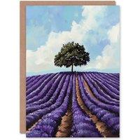 Artery8 Lone Tree Lavender Fields Painting Purple Nature Greeting Card