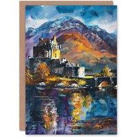 Artery8 Eilean Donan Castle Oil Painting Skye Scotland Greeting Card Birthday in Blue