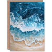 Artery8 Sea Foam on Sandy Beach From Above Calm Zen Greeting Card Birthday in Blue