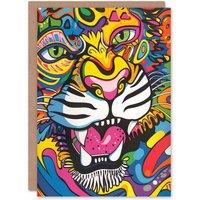 Artery8 Colourful Arty Tiger Portrait Fun Bold Hippy Greeting Card Birthday