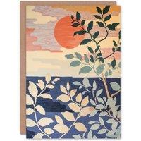 Artery8 Sunset in Coastal Trees Painting Zen Calm Warm Greeting Card Birthday