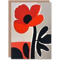 Artery8 Single Poppy Flower Boho Graphic Design Birthday Art Card in Red