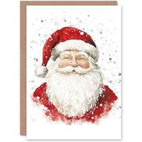 Wee Blue Coo Jolly Santa Claus Snowflakes Snow Festive Xmas Blank Christmas Card in Red