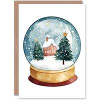 Wee Blue Coo Winter Cabin Trees Snow Globe Festive Xmas Art Blank Christmas Card