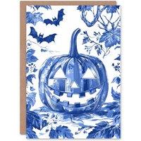 Wee Blue Coo Pumpkin & Bats Spooky Scary Fun Trick or Treat Scary Halloween Card in Blue