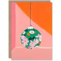 Wee Blue Coo Single Floral Pattern Bauble Ornament Painting Xmas Christmas Card in Orange