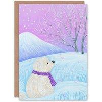 Wee Blue Coo Poodle Dog Lover Pastel Winter Landscape Snow Xmas Christmas Card in Purple