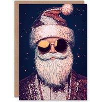 Wee Blue Coo Cool Santa Claus Sunglasses Sequin Bold Modern Xmas Christmas Card in Dark Navy
