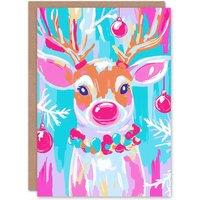 Wee Blue Coo Festive Reindeer Vibrant Pink Blue Modern Festive Xmas Christmas Card