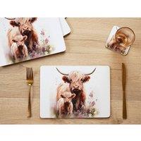 Country Living Highland Cow & Calf set of 4 Placemats in White