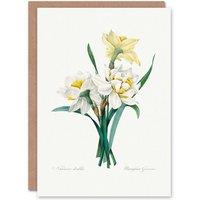 Artery8 Pierre-Joseph Redout Art Card Daffodil Vintage Floral Illustration in White