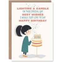 Wee Blue Coo Birthday Card With Cake Lighting Candle Best Wishes Poem in Beige