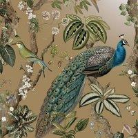Holden Dcor Woods Peacock Wallpaper in Gold