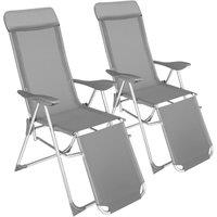 tectake 2 folding aluminum garden chairs with headrest & footrest in Grey | Size: 2 Seater