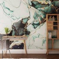 Superfresco Easy Agate Marble Teal & Gold Print To Order 3m x 2.8m Mural in Blue