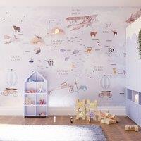 Superfresco Easy Around the World Lilac Print To Order 3m x 2.8m Mural in Purple