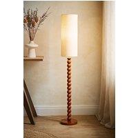 ValueLights Wyatt Natural Linen Tall Lamp Shade Walnut Wood Bobbin Floor Lamp