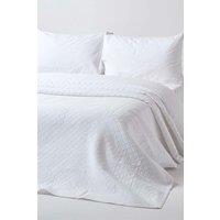 Homescapes Cotton Contemporary Diamond Pattern Bedspread in White | Size: Single