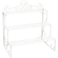 Melody Maison Distressed White Metal Three Tier Plant Theatre Stand