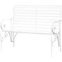 Melody Maison White Metal Ornate Distressed Garden Bench With Slats - 100cm X 92cm | Size: 100 cm X 92 cm