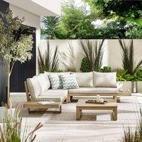 FurnitureboxUK Brisa Solid Wood 5 Seat Outdoor Sofa Set in Beige