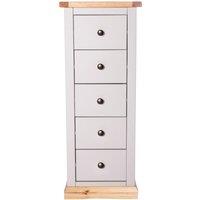 Cabinet Bits Bomporto 5 Drawer Narrow Chest of Drawers Brass Knob in Light Grey